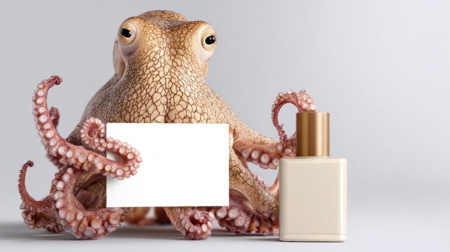 Cute Octopus Holds Bottle of Soap in Clean, Fresh Space Promoting Hygiene and Fun