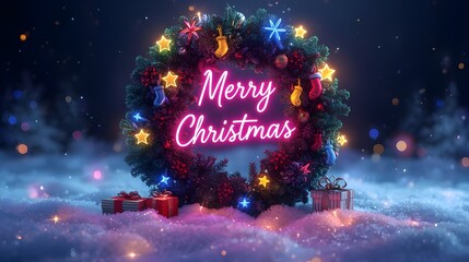 Christmas wreath with neon light 
