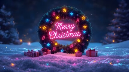 Christmas wreath with neon light 