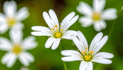 Delicate white flowers in a field of green, a close-up view.
