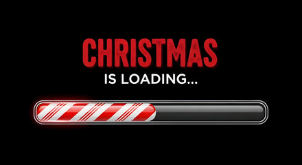 Anticipate the Joyful Season Christmas is Loading with a Candy Cane Inspired Progress Bar on a Sleek Black Background for Holiday Projects and Social Media Greetings.