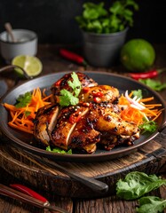 Delicious Asian Chicken Salad with Fresh Herbs and Vegetables.