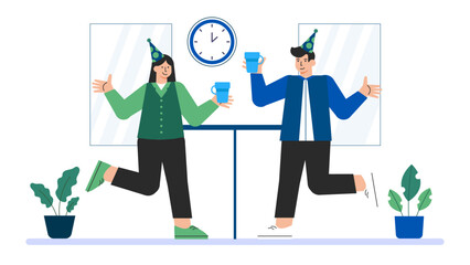 Business team celebrating work anniversary Flat Vector Illustration