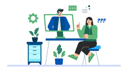 Business People Checking Online Customer Reviews Flat Vector Illustration