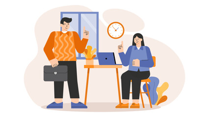 Flat illustration of employee onboarding with mentor Flat Vector Illustration