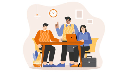 Office teamwork with multicultural employees Flat Vector Illustration
