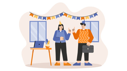 Business team celebrating work anniversary Flat Vector Illustration