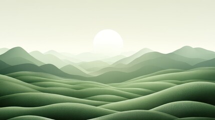 Misty green mountain range landscape at sunrise.  Possible stock photo use Nature, serenity, tranquility, travel inspiration