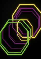 Vibrant Geometric Octagons Floating with Neon Glow on Dark Background