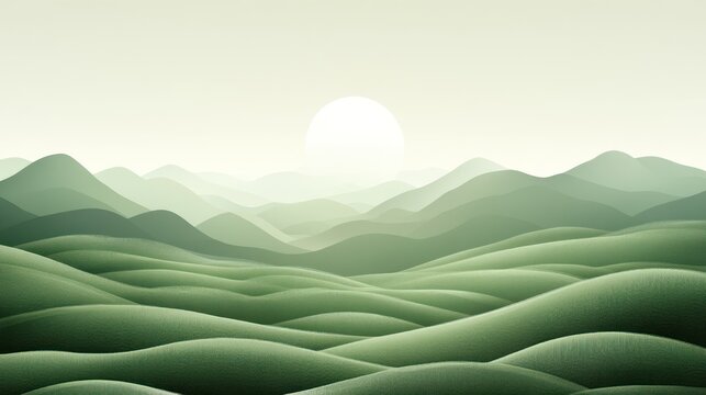 Misty green mountain range landscape at sunrise.  Possible stock photo use Nature, serenity, tranquility, travel inspiration - Powered by Adobe