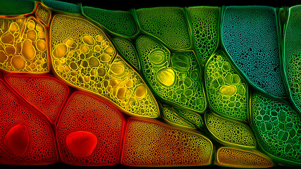 A cellular cross section featuring diverse internal compartments that express structural diversity, micro scale behavior and the organized architecture of living biology.
