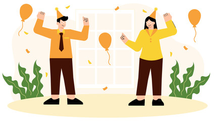 Business team celebrating work anniversary Flat Vector Illustration