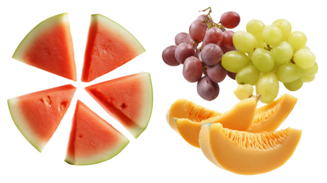 Vibrant still-life arrangement of fresh fruits on transparent background