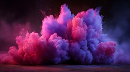 Fototapeta premium Vibrant Pink and Purple Smoke Cloud Explosion on Dark Background.