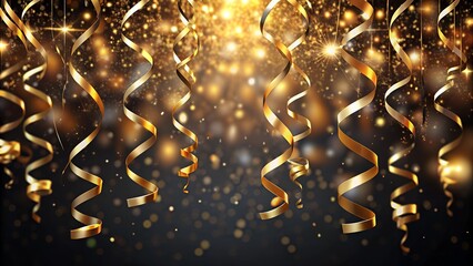 Festive Gold Ribbons Celebrate Decorations Golden Festive Ribbons Decoration Bright New Year Season Greetings Holiday Background Abstract Celebration