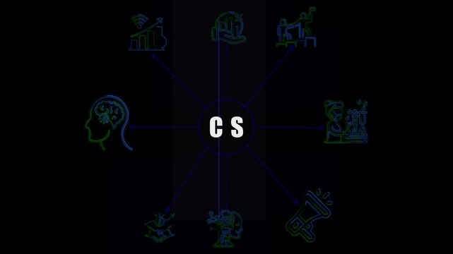 Glowing Neon CIS Network Animation showing global business icons, technology connections, and spreading network lines on a black background. Perfect 4K business concept video.