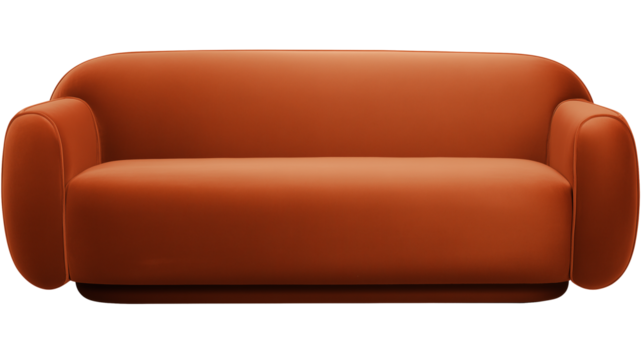 Contemporary orange sofa with sleek rounded design on transparent background