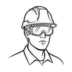 A vector illustration depicts a construction worker wearing a hard hat and safety glasses, emphasizing workplace safety and protection.