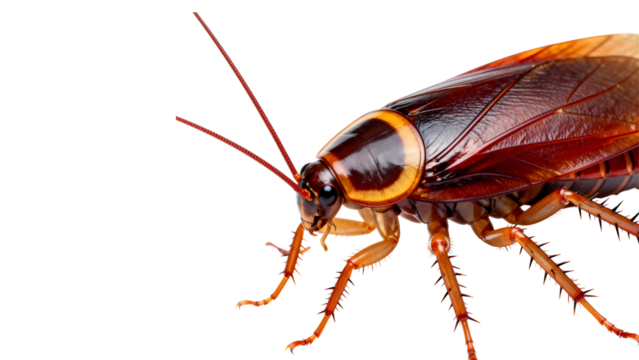  Macro Close Up of Reddish Brown Cockroach Isolated on White Background