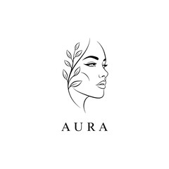 Elegant Aura Illustration Depicting a Womans Profile with Botanical Elements.