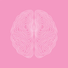Pink Background Brain Top View Contour Lines Vector