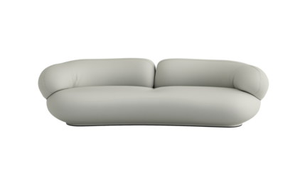 Contemporary minimalist sofa with light gray fabric and rounded edges on transparent background