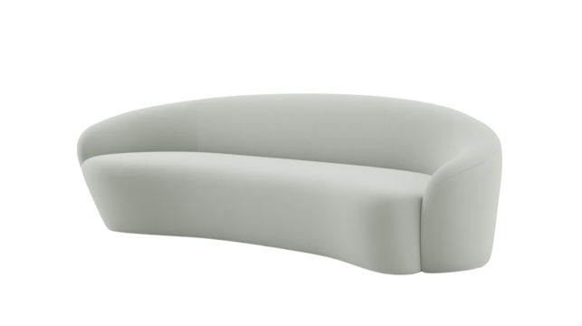Modern minimalist sofa with curved silhouette in pastel green fabric on transparent background - Powered by Adobe