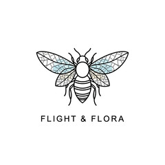 Elegant line art bee logo with decorative mosaic wings.