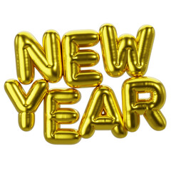 Realistic 3D Golden Balloon New Year Text