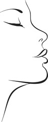 Woman face profile sketch, hand drawn minimalist side view with closed eyes. Vector illustration