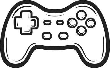 Game controller, hand drawn sketch style with directional pad and buttons. Vector illustration
