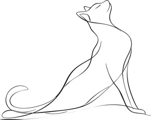 Cat sketch hand drawn line art elegant feline sitting with head raised. Vector illustration