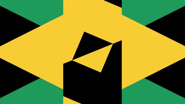 Abstract Geometric Pattern Inspired by Jamaican Flag Colors: Symmetrical Triangles and Cross Composition