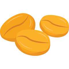 Three Golden Brown Roasted Coffee Beans with Natural Shine Isolated on a Transparent Background