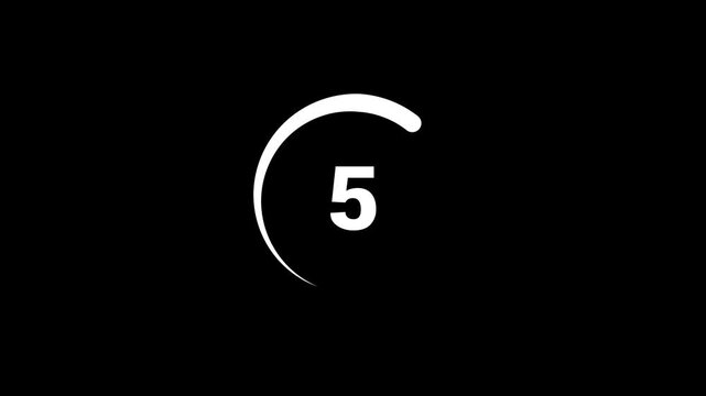 5 Second Countdown Timer, Digital Circular Animation from 10 to 0 Seconds on Black Background, Simple 5-Second Timer for Videos, Movies & Games