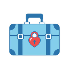 Obraz premium A blue suitcase with a red heart-shaped lock and handle.