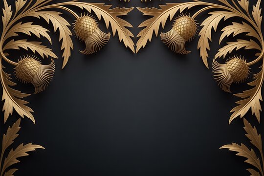 Ornate golden thistle border design on dark background