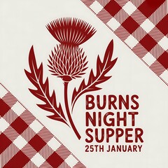 Burns night supper scottish thistle and red gingham pattern
