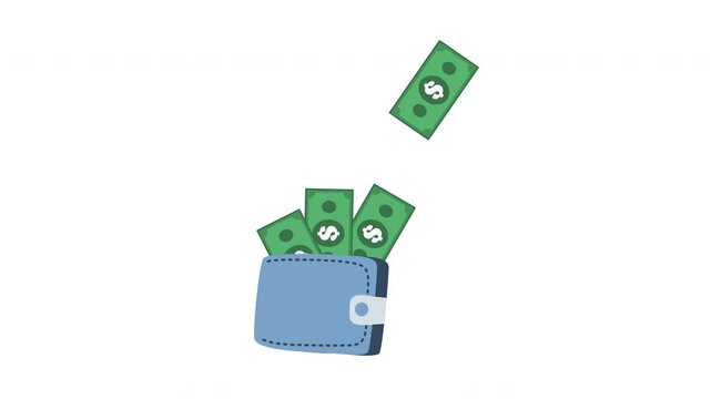 Wallet with stacks paper money cash icon, Cash savings symbol, Animated Digital Currency
