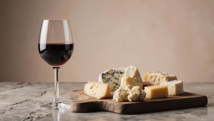 Wine and cheese tasting platter on a marble surface