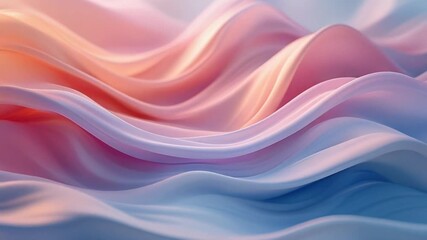 Smooth flowing abstract waves in pastel peach, pink, and blue tones, creating a soft and elegant motion effect. Gentle light reflections highlight the silky textures, suitable for backgrounds, design - Powered by Adobe