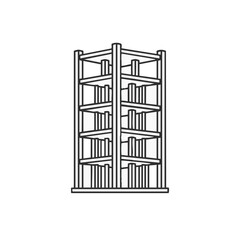 A detailed illustration showcases a corner bookshelf, filled with books, perfect for educational or library-themed design projects with a simple, clean aesthetic.