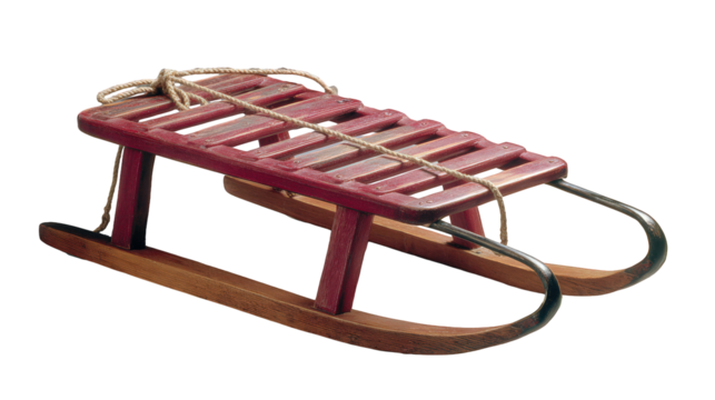 Classic Red Wooden Sled with Metal Runners