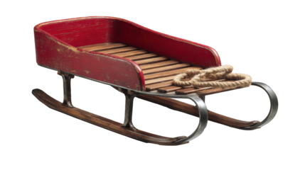 Classic Red Wooden Sled with Metal Runners