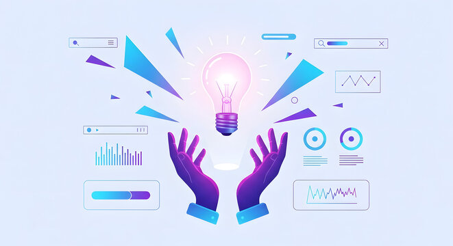 Minimalist lightbulb, futuristic digital illustration