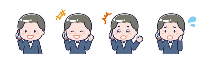 スマートフォンを使う「私服のシニア」の男性