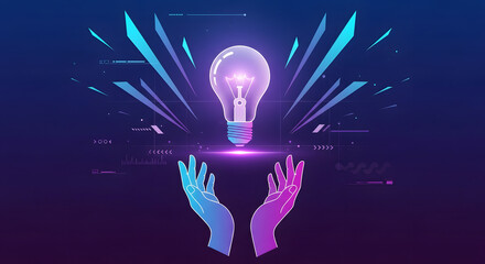 Minimalist lightbulb, futuristic digital illustration