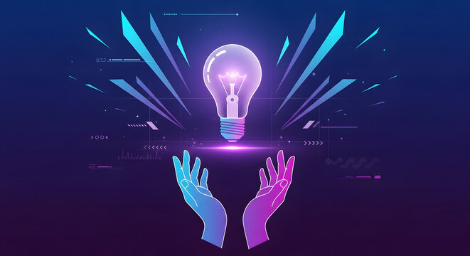 Minimalist lightbulb, futuristic digital illustration - Powered by Adobe