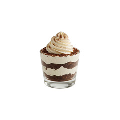 Delicate Tiramisu Dessert in a Glass with Cocoa Powder Accents Against Dark Backdrop
