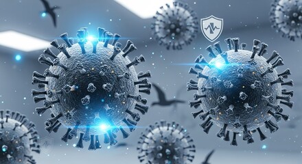 3D Realisti Education Midical Ilustrasi influenza virus (H5N1)